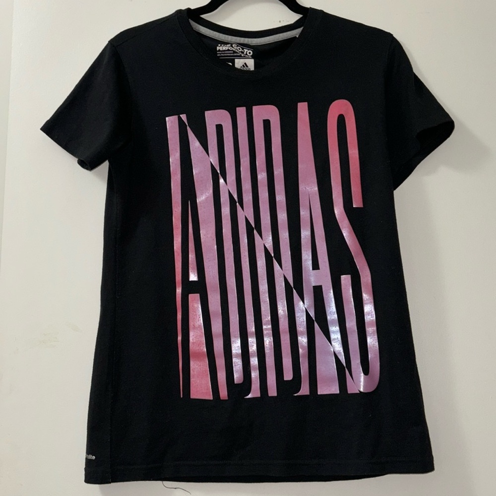 Adidas Climalite Performance Tee Black Pink Logo Barbiecore Size S